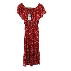 NWT Floral Womens Midi Dress Size Medium Tiered Prairie Coastal Cowgirl Boho